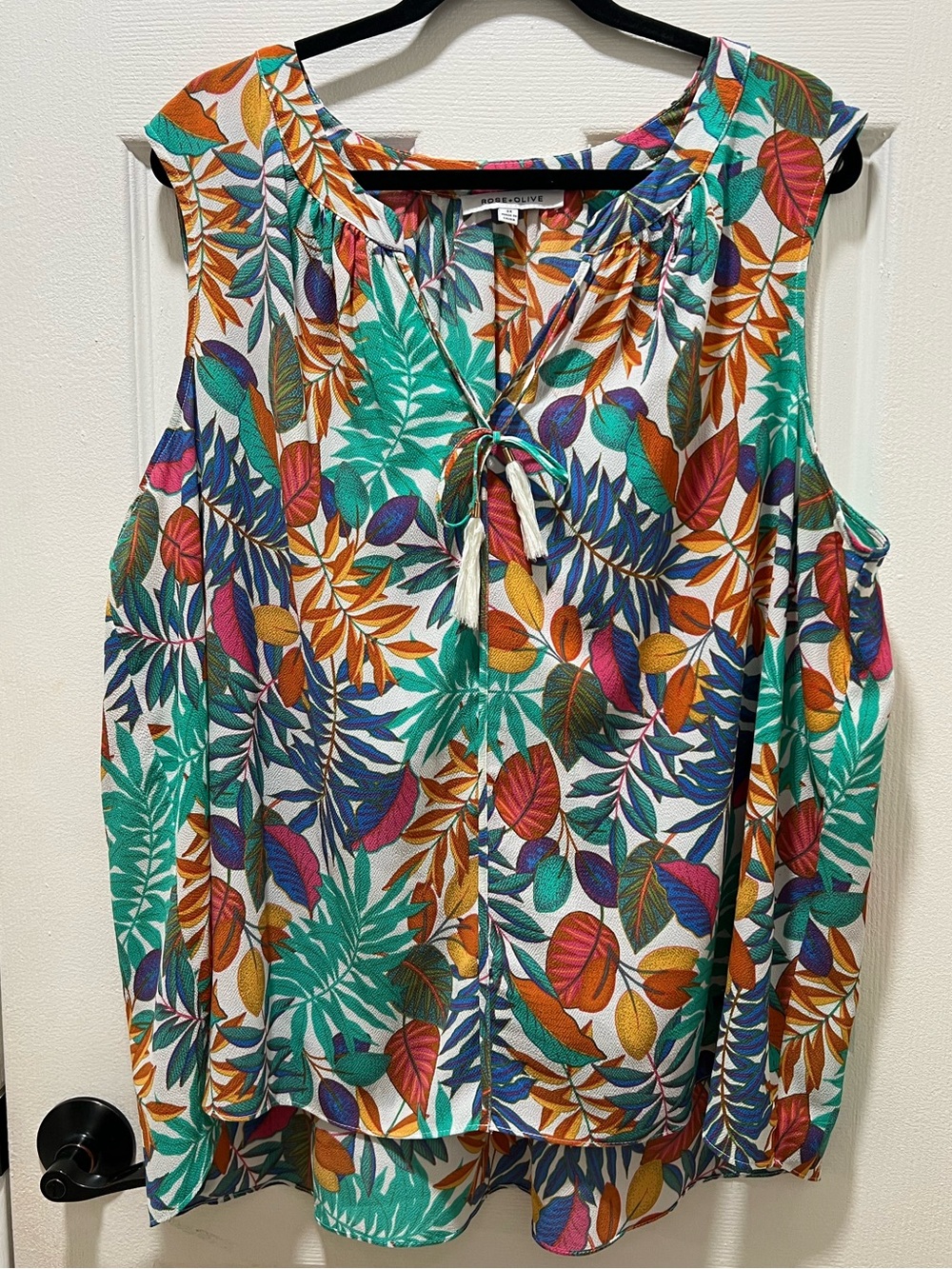 Rose + Olive Tropical Print Sleeveless Top Blouse Boho Size 3X Multi-Color